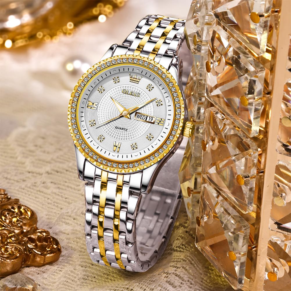 OLEVS Watches Women with Date Silver Stainless Steel Luxury Ladies Watches with Small Writs Diamond Watches for Women Waterproof Elegant Dress Quartz Analog Women's Wrist Watches Reloj de Mujer