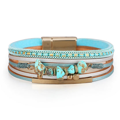 Fesciory Leather Wrap Bracelets for Women, Boho Western Layered Jewelry | Layered leather cuff bracelets, Easy on and off, Boho western style, Daily wear, Gift for women