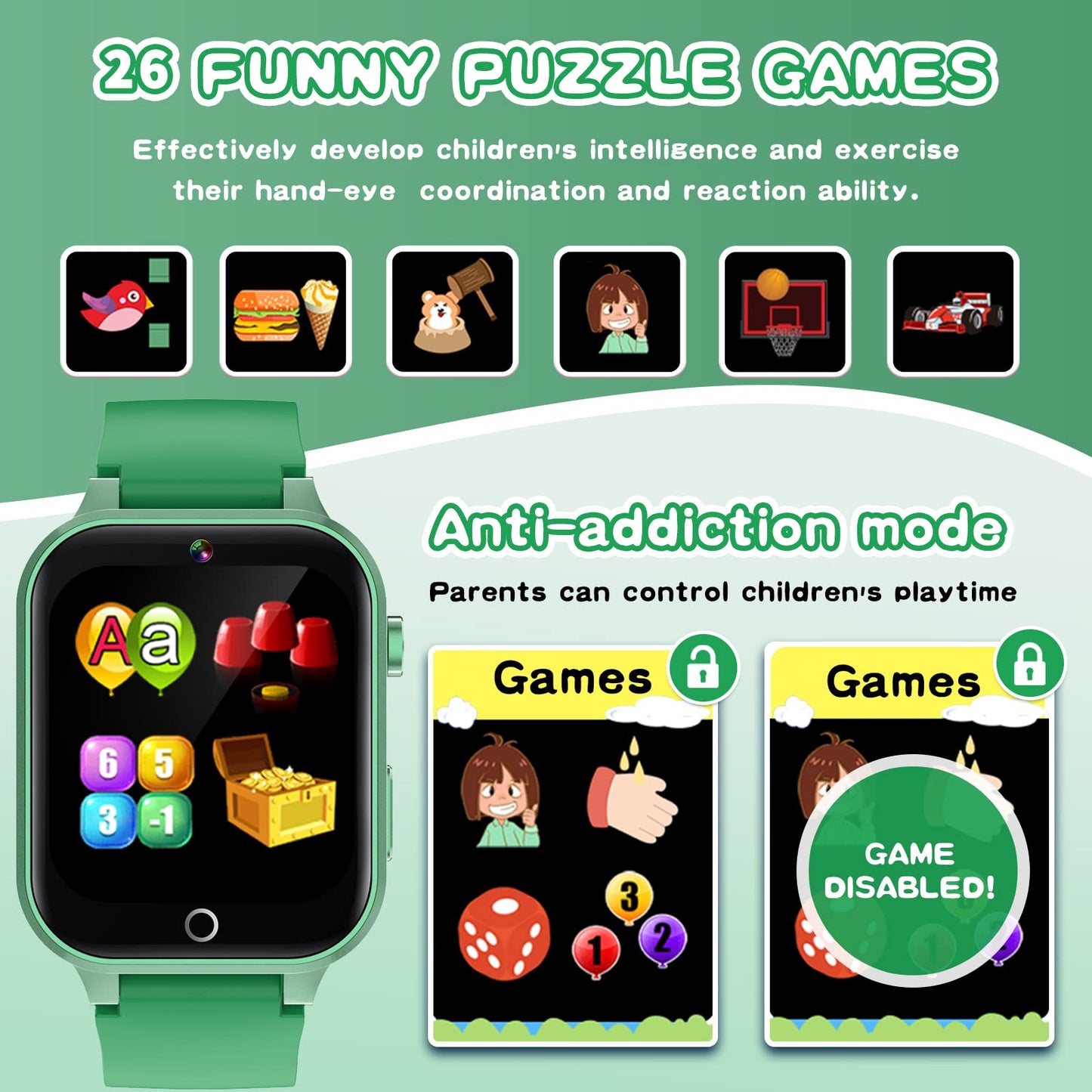 Kids Smart Watch Gift for Girls Age 5-12, 39 Games HD Touch Screen Watches with Video Camera Music Player Pedometer Flashlight 12/24 hr Educational Toys Birthday Gifts for Girls Ages 7 8 9 10