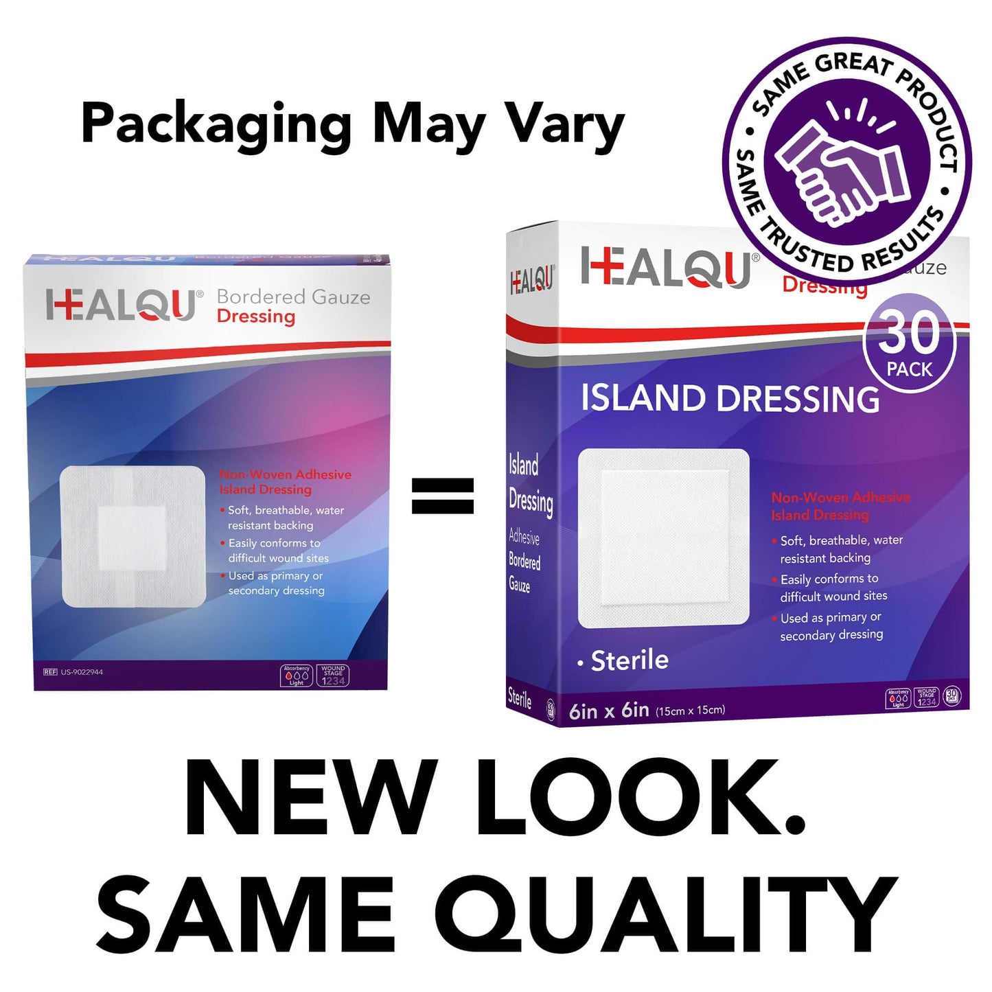 HEALQU Island Dressing - 4"x4", 30 Count - Bordered Gauze Sterile Individually Wrapped Gauze Pads, Water-Resistant, Non-Woven Backing - Soft and Breathable Wound Dressing for First Aid and Medical | Water-Resistant, Latex-Free, High Absorbent, Adhesive Bo