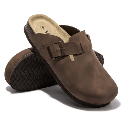 Women Suede Clogs Casual Slip On Potato Mule Slippers | Soft Suede Upper, Arch-Support Cork Insole, Adjustable Buckle, Anti-Slip Sole