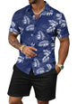 Yoimira Men's Summer Outfits 2 Piece Short Sets Hawaiian Floral Button Down Shirt and Shorts Vacation Beach Cruise Set
