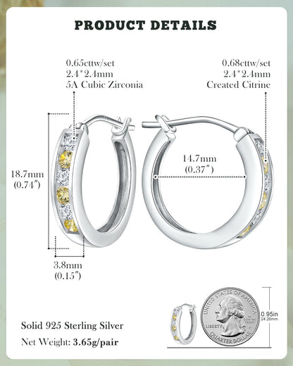 14K Gold Plated/925 Sterling Silver Birthstone Hoop Earrings for Women | 18mm Created Gemstone Hoops,Hypoallergenic and Lightweight,Birthday Mother's Day Jewelry(with Gift Box)