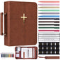 XKDOUS 20 Pcs Bible Case Set with Tabs, Pens, Study Supplies Carrier Holder Portable Men's Bible Bag Church Book Leather Cover Father Day Christian Gift for Dad, Mom, Men, Women