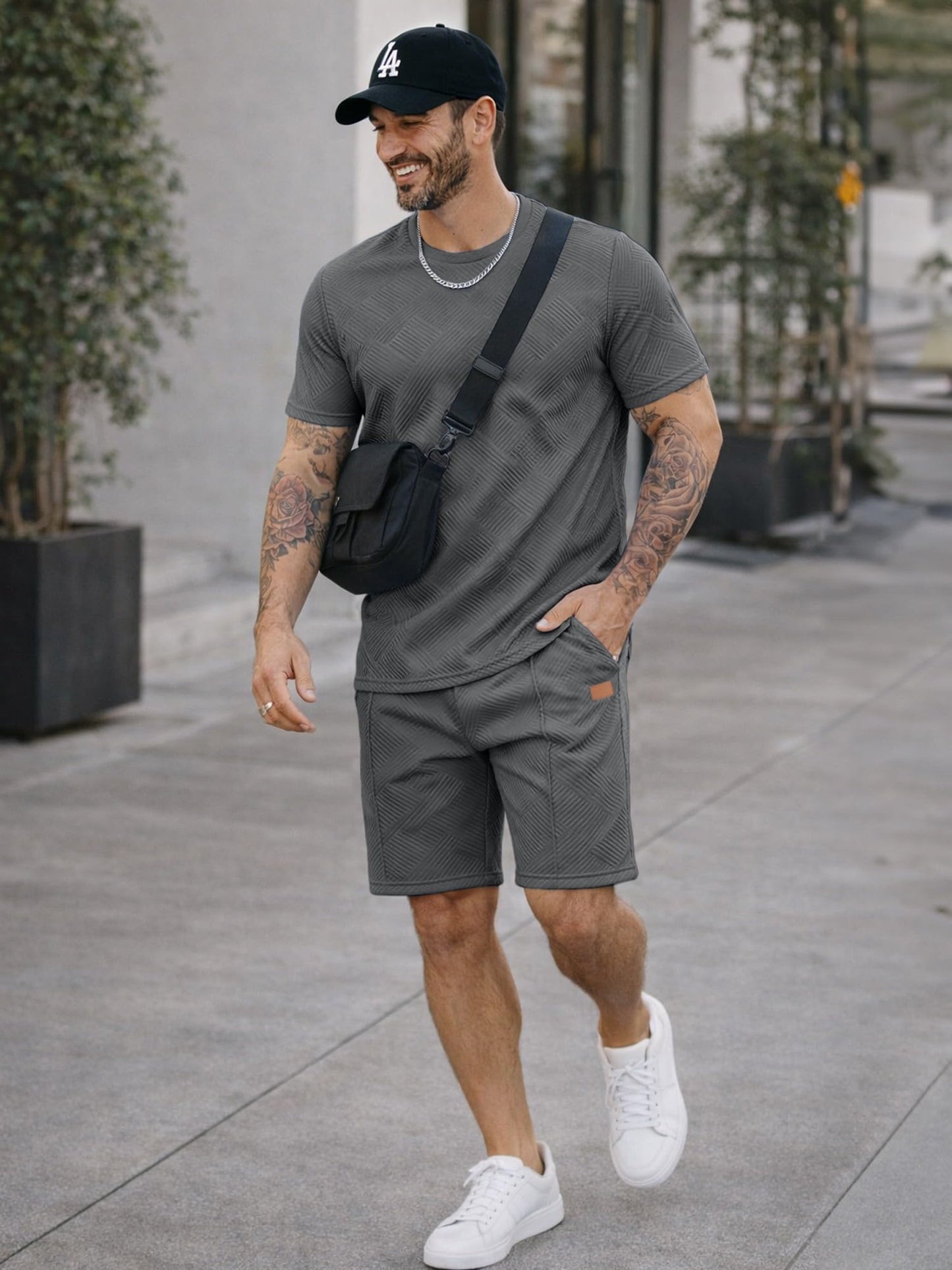 JMIERR Men's 2 Piece Outfit Anti-wrinkle T Shirts and Shorts Summer Beach Vacation Lounge Workout Pajamas Short Sleeve Sets