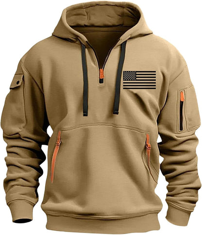 RTTUIOP Hoodies for Men Quarter Zip Pullover Tactical Sweatshirt Vintage Long Sleeve Casual Fashion Hoodie With Pockets