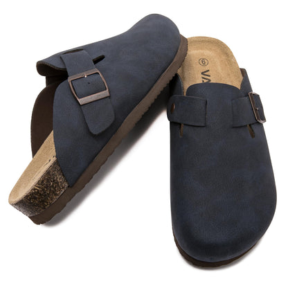 Women Suede Clogs Casual Slip On Potato Mule Slippers | Soft Suede Upper, Arch-Support Cork Insole, Adjustable Buckle, Anti-Slip Sole