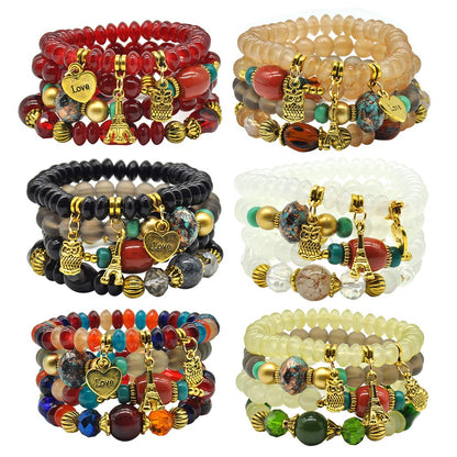 Bohemian Bracelet Sets for Women - 6 Sets Stackable Stretch Bracelets Multi-color Boho Jewelry for Women Hippie Bracelets Dainty Jewelry