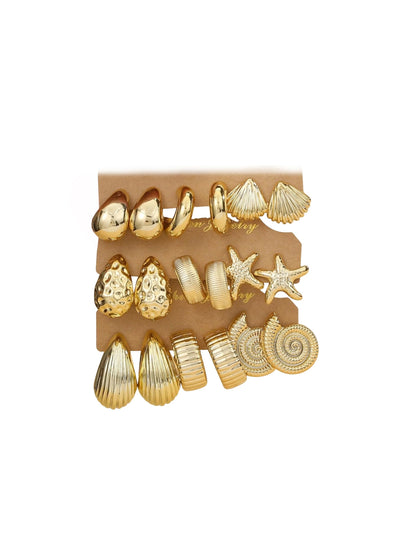 12 Pairs Chunky Gold Hoop Earrings for Women Trendy, Gold Plated Lightweight Hypoallergenic Stack, Thick Open Twisted Huggie Hoops Earring Set