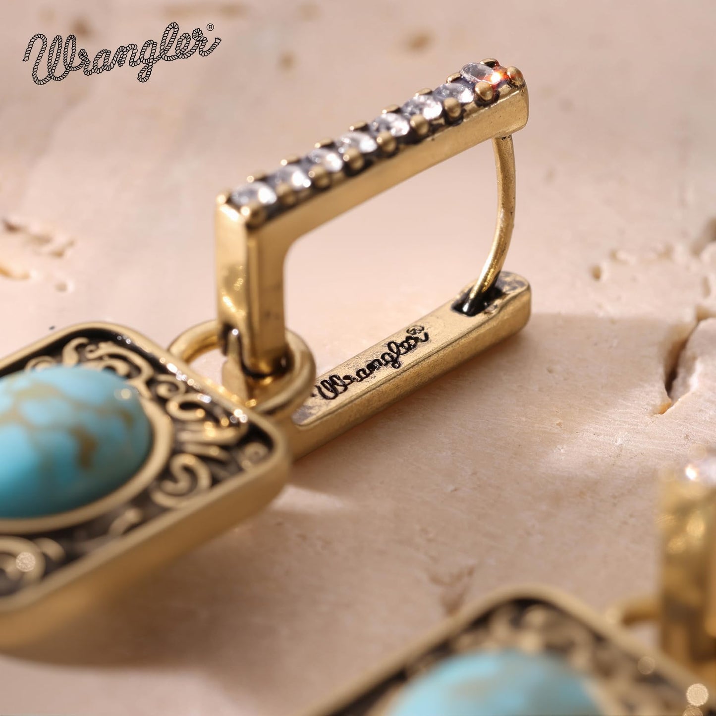 Wrangler Couture Turquoise Jewelry for Women, Square Turquoise Earrings | 14K Gold & Silver Plating, Western Jewelry, Western Country Earrings with Gift Box