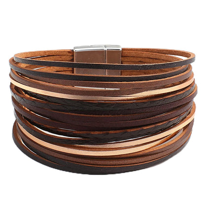 Fesciory Leather Wrap Bracelets for Women, Boho Western Layered Jewelry | Layered leather cuff bracelets, Easy on and off, Boho western style, Daily wear, Gift for women