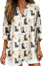 Womens Bohemian Print Tunic Top Cotton Blend V Neck Long Sleeve Loose Fit Casual Blouse for Summer Beach Vacation