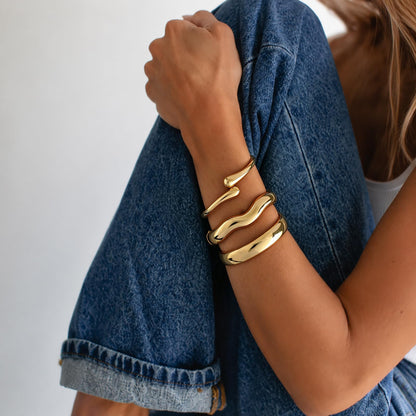 Chunky Gold Bangle Bracelets for Women Trendy 14K Gold Plated Cuff Bracelets Stack, Dainty Gold Bracelet Sets Non Tarnish Fashion Jewelry Gift