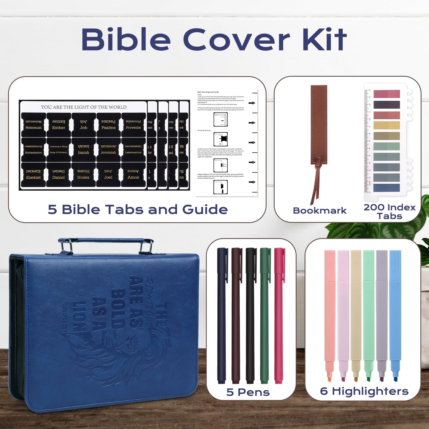 XKDOUS 20 Pcs Bible Case Set with Tabs, Pens, Study Supplies Carrier Holder Portable Men's Bible Bag Church Book Leather Cover Father Day Christian Gift for Dad, Mom, Men, Women