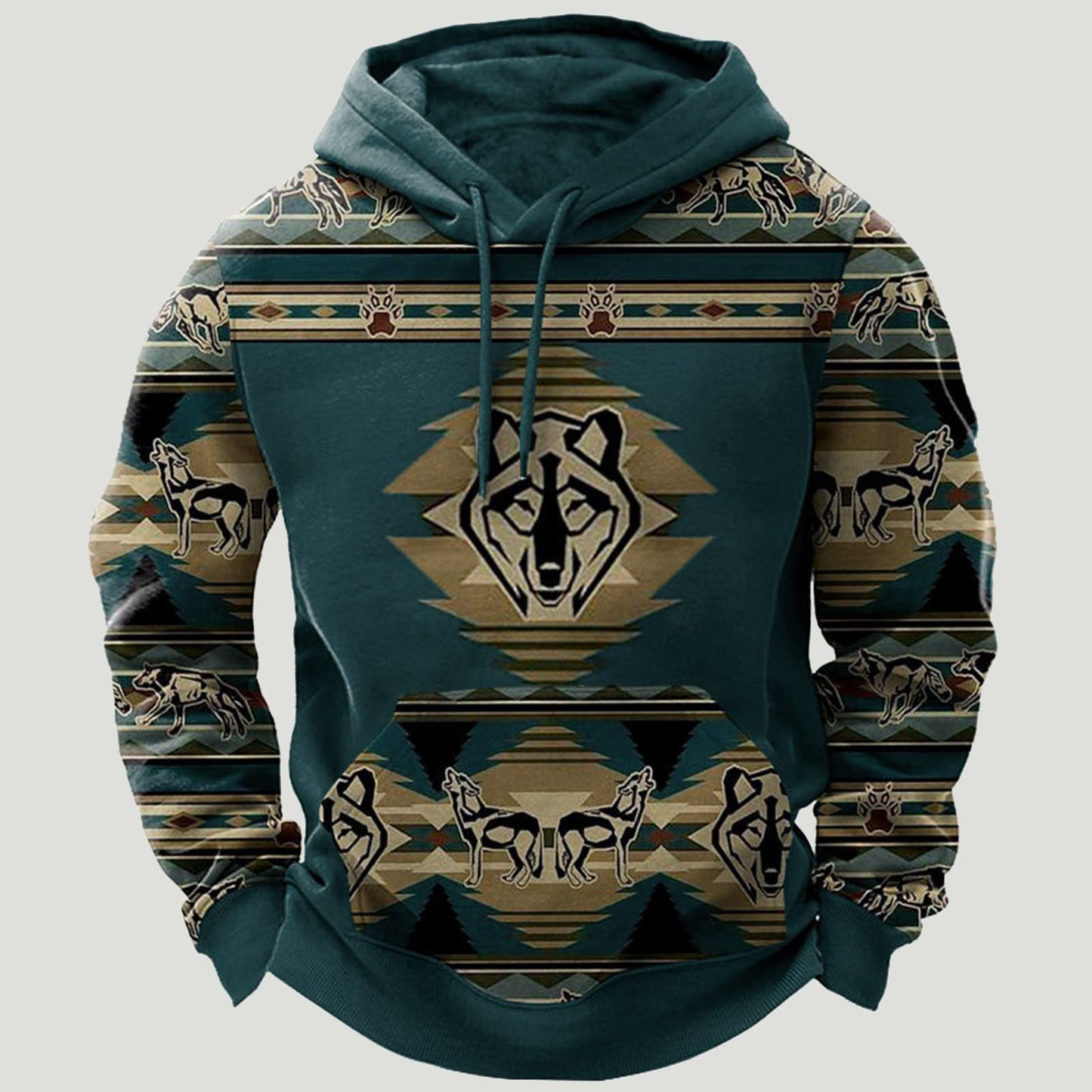Men's Western Aztec Tribal Sweatshirt Ethnic Printed Graphic Hoodie Winter Trendy Casual Pullover Tops with Pocket