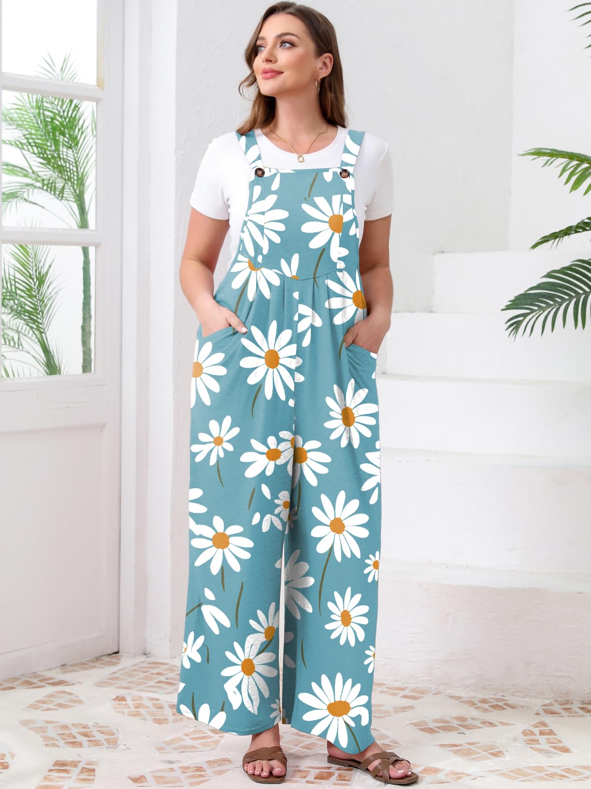 TAKEYAL Women's Plus Size Jumpsuit Overalls Wide Leg Casual Summer Rompers Adjustable Loose Fit Jumpsuits With Pockets 2026