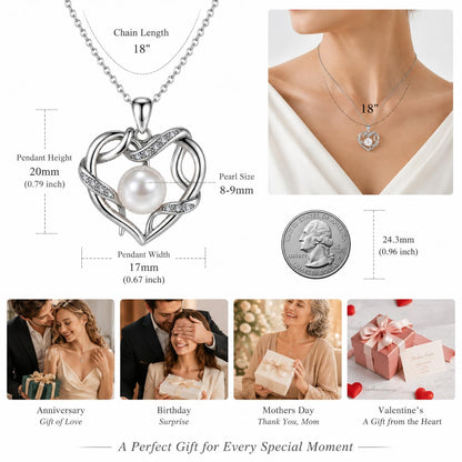 NONNYL Christmas Birthday Gifts for Women- Pearl- Heart Necklace- Wife Mom Girlfriend Her- Anniversary Mothers Day Valentine's Jewelry Gifts Real 9-10mm Pearl Pendant