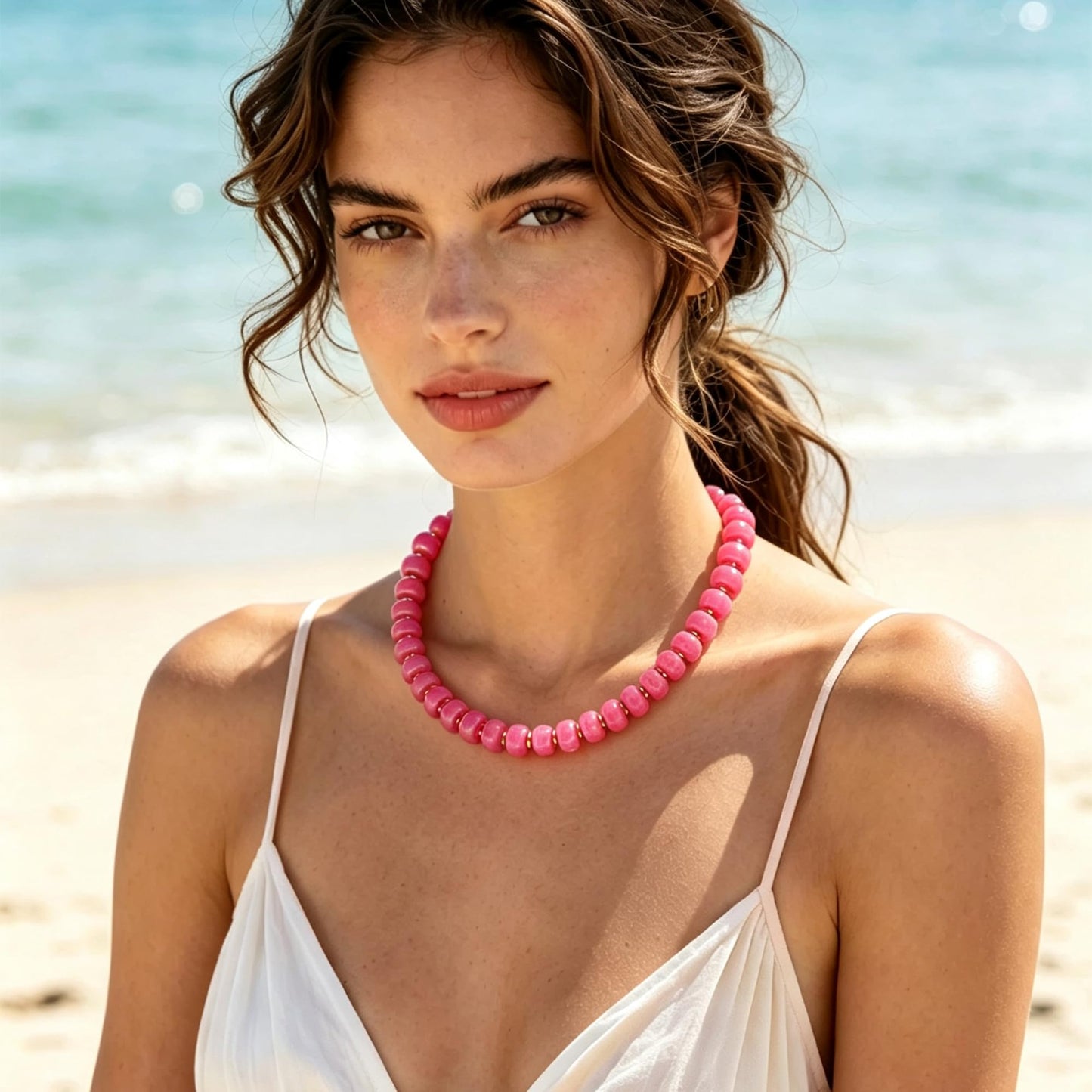 Chunky Beaded Choker Necklace for Women Summer Beach Acrylic Beads Necklaces Trendy Boho Statement Colorful Necklace Jewelry Accessories