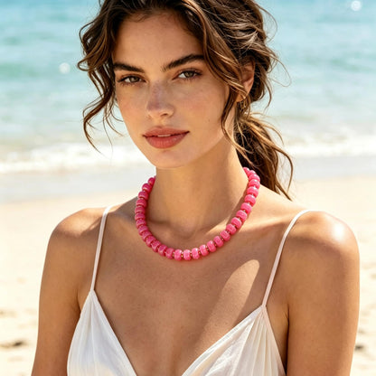 Chunky Beaded Choker Necklace for Women Summer Beach Acrylic Beads Necklaces Trendy Boho Statement Colorful Necklace Jewelry Accessories