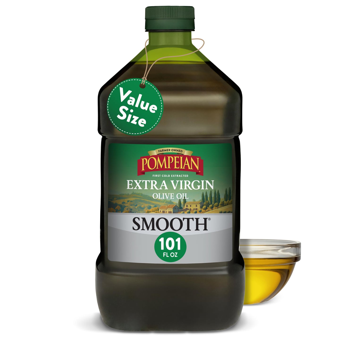 Pompeian Smooth Extra Virgin Olive Oil - 68 fl oz (2 L) First Cold Pressed Olive Oil for Cooking - Smooth Taste for Sauteing, Stir-Frying, and Baking - Value Size