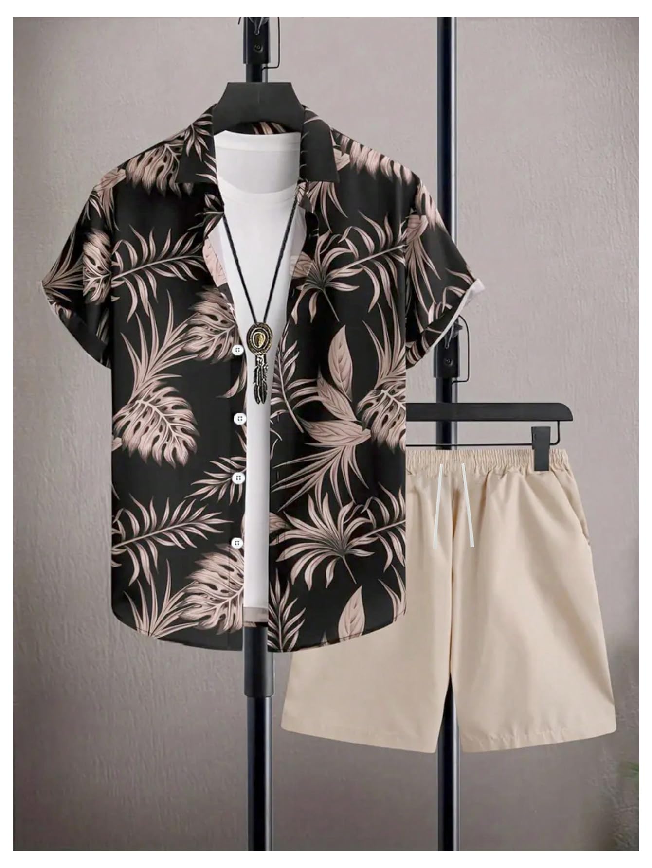 GORGLITTER Men's Vacation Beach Cruise Summer Outfits 2 Piece Shorts Set Hawaiian Button Down Shirt and Shorts