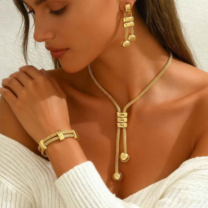 CLOACE Gold Long Choker Necklace Set Punk Cuban Y-Necklaces and Bracelet Fashion Chain Jewelry Accessories for Women