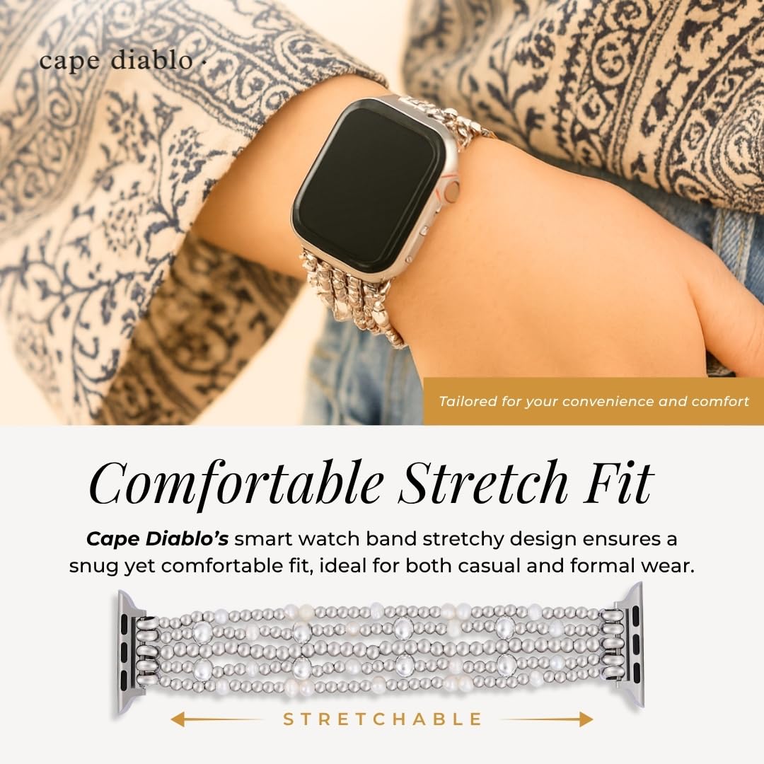 Cape Diablo Handmade Gemstone Watch Band for Women Compatible with Apple Watch 38mm 40mm 41mm 42mm 44mm 45mm, Boho Stretchable Strap Fits for iWatch Series 11/10/9/8/7/6/5/4/3/2/1 SE 3/2/1