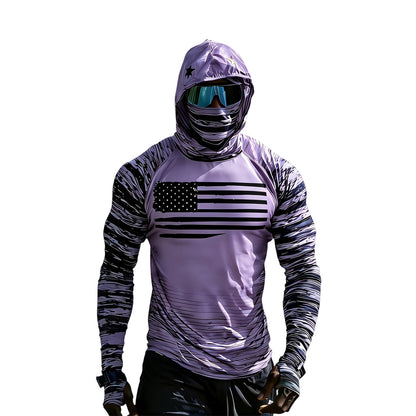 Sun Protection Shirts for Men UPF 100+ Long Sleeve Hoodie with Mask Shirts | Camouflage Outdoor Fishing Tees Cooling Raglan Shirts