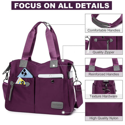 Tote Bag for Women,Multi Pockets Shoulder Handbag,Nurse Bag for Work,Large Cross body Purse,Fashion Nylon Top Handle Satchel