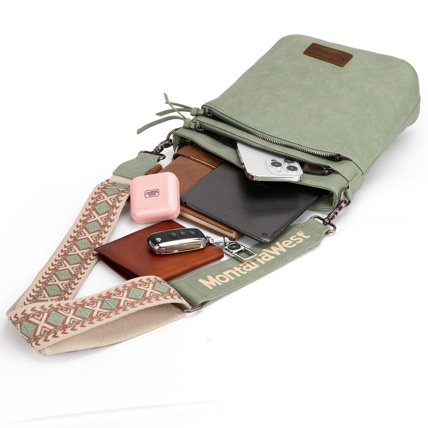 Montana West Multi Zip Pocket Crossbody Bag With Guitar Strap