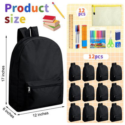 Silkfly 12 Pcs 17" Backpacks with 144 Pcs School Supplies Kits Includes Markers Scissors Rulers Sharpeners Ballpoint Pens Erasers Pencil Cases Pencils for Elementary Middle High School