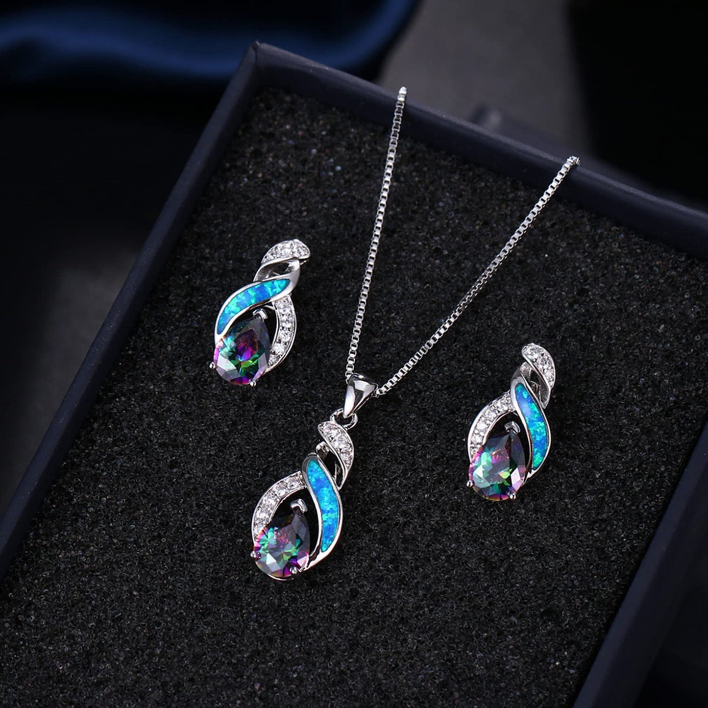 Jewelry Sets Australian Created Opal Necklace Earrings Jewelry for Mom