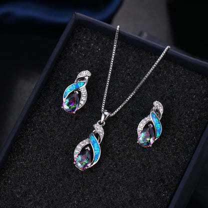 Jewelry Sets Australian Created Opal Necklace Earrings Jewelry for Mom