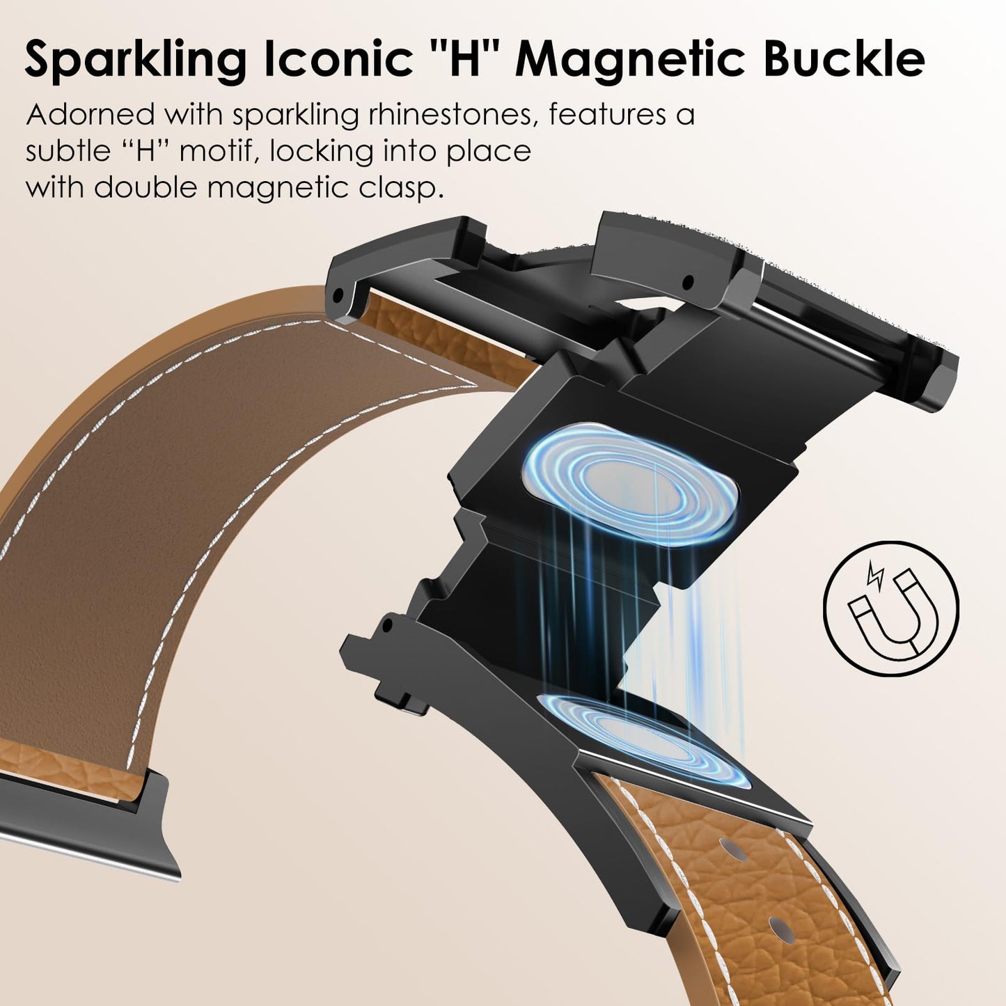 Leather Magnetic Watch Band Compatible with Apple Watch Ultra Band 49mm 46mm 45mm 44mm 42mm 41mm 40mm 38mm Replacement Strap for Women Men iWatch Ultra 3/2/1/SE3/Series 11/10/9/8/7/6/5/4/3/2/1
