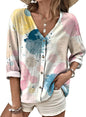 MARSVOVO V Neck Shirts for Women Lightweight Decorative Button 3/4 Sleeve Blouses Comfy Casual Business Flowy Top