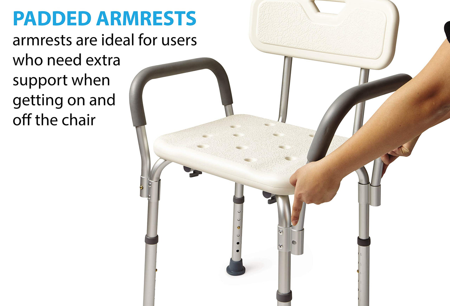 Medline Shower Chair Seat with Padded Armrests and Back | Heavy Duty Shower Chair for Bathtub | Slip Resistant Shower Seat with Adjustable Height | Shower Chair for Inside Shower with 350 lb Capacity