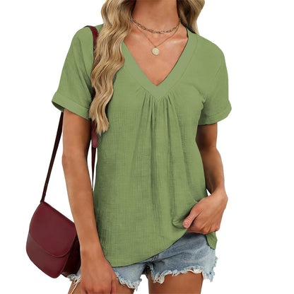 domirica Japanese Print Blouse Women V Neck Short Sleeve Lightweight Breathable Summer Casual Soft Comfy Tops 2026
