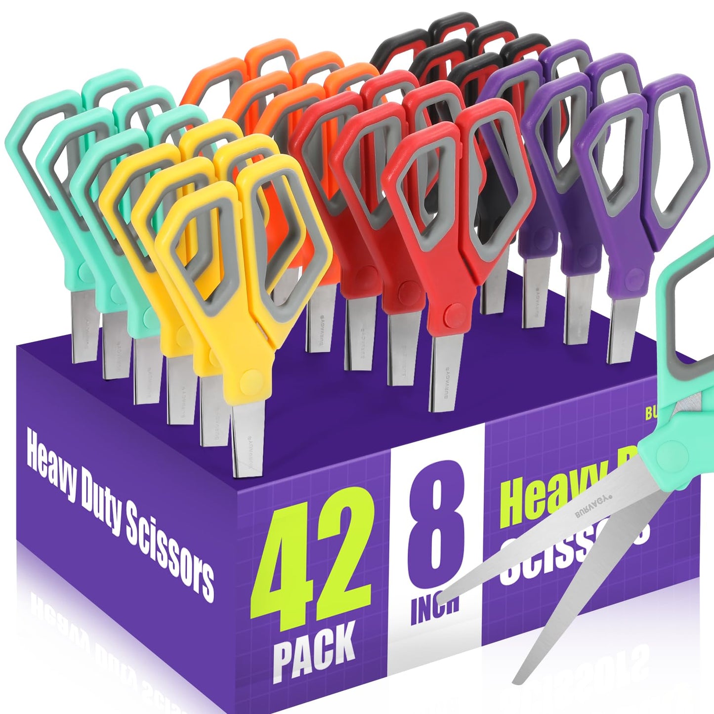 BURVAGY 30Pack 8" Scissors All Purpose, Heavy Duty Scissors with Ultra Sharp Blades Comfort Grip Handles - For Office Home School Sewing Fabric Crafts, High/Middle School Student Teacher Scissor