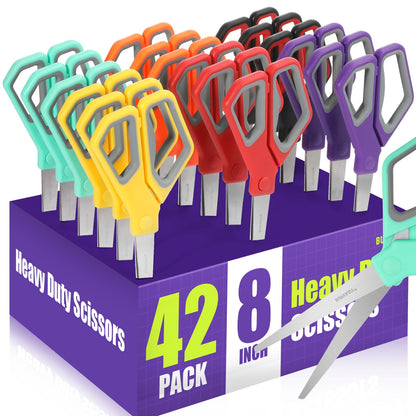 BURVAGY 30Pack 8" Scissors All Purpose, Heavy Duty Scissors with Ultra Sharp Blades Comfort Grip Handles - For Office Home School Sewing Fabric Crafts, High/Middle School Student Teacher Scissor