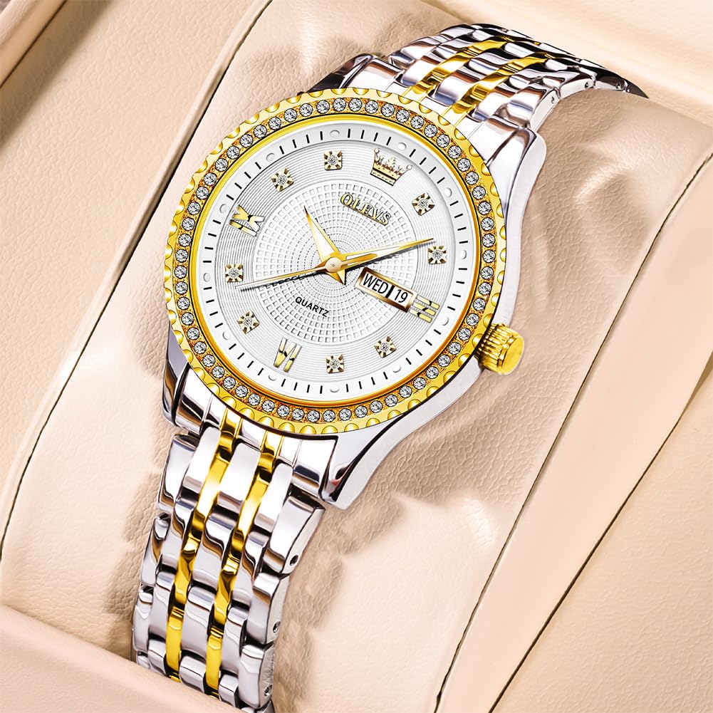 OLEVS Watches Women with Date Silver Stainless Steel Luxury Ladies Watches with Small Writs Diamond Watches for Women Waterproof Elegant Dress Quartz Analog Women's Wrist Watches Reloj de Mujer