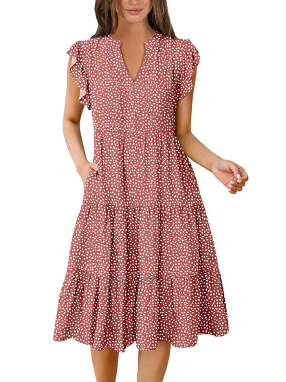 ANRABESS Womens Summer Dress Ruffle Sleeve V Neck Midi Dresses Fashion Casual Fit Flowy Tiered Boho Beach Vacation Sundress