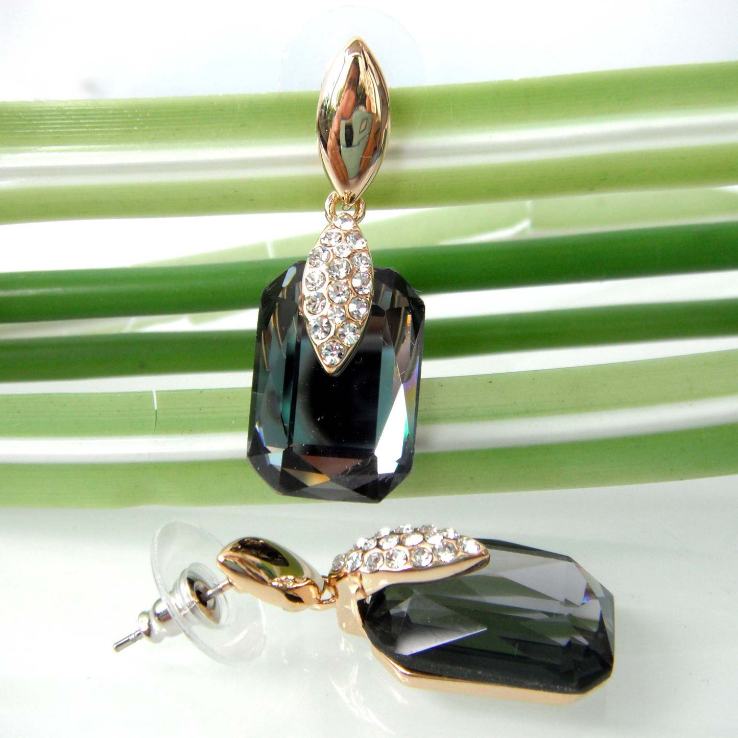 Navachi 18k Gold Plated Crystal Multicolor Square Shape Zircon Dangle Earrings And Neckalce Pendant Az4020-1 Jewelry set