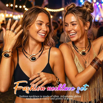 CLOACE Gold Necklace Set Boho Double-Layer Pendant Necklace Bracelet Sets Vintage Fashion Jewelry for Women