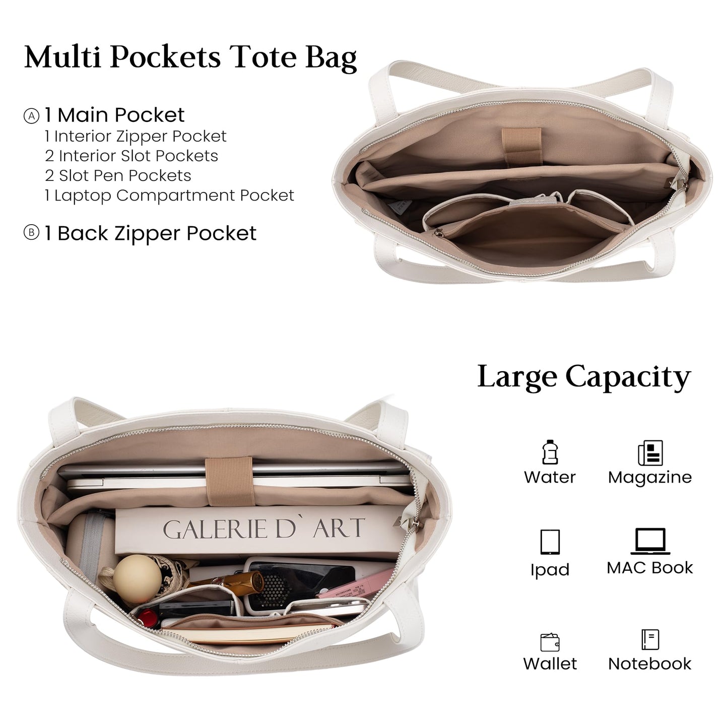 befen Genuine Leather Tote Bag for Women Work, Women's Leather Shoulder Bags Purses Satchel Handbags with Laptop Compartment