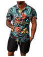 GORGLITTER Men's Vacation Beach Cruise Summer Outfits 2 Piece Shorts Set Hawaiian Button Down Shirt and Shorts