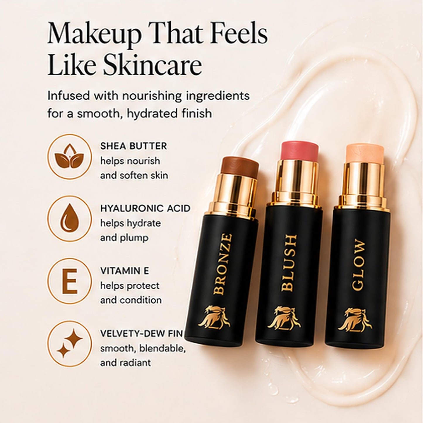 Cream Contour Stick Set – Blush, Bronzer & Highlighter Trio | Hydrating, Buildable, High-Pigment Makeup with Shea Butter & Vitamin E | Phoenix Beauty Gift Set (Enchanted)