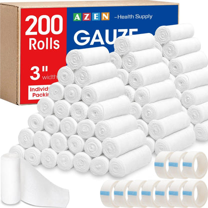 AZEN 25 Pack Gauze Rolls Bandages, 3 in x 4.1 Yards, Premium Medical Supplies & First Aid Supplies, Bandage Wrap Vet Wrap, Mummy Wraps