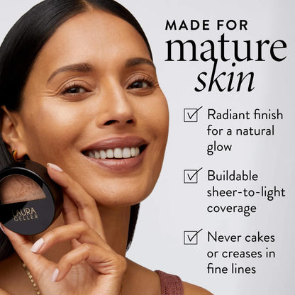 LAURA GELLER NEW YORK Baked Balance-n-Glow Illuminating Powder Foundation – Toffee – Handmade in Italy – Pearl-Infused Satin Finish – Vitamin C Brightening – Buildable Sheer Coverage – For Mature Skin