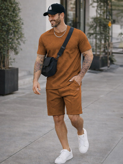 JMIERR Men's 2 Piece Outfit Anti-wrinkle T Shirts and Shorts Summer Beach Vacation Lounge Workout Pajamas Short Sleeve Sets
