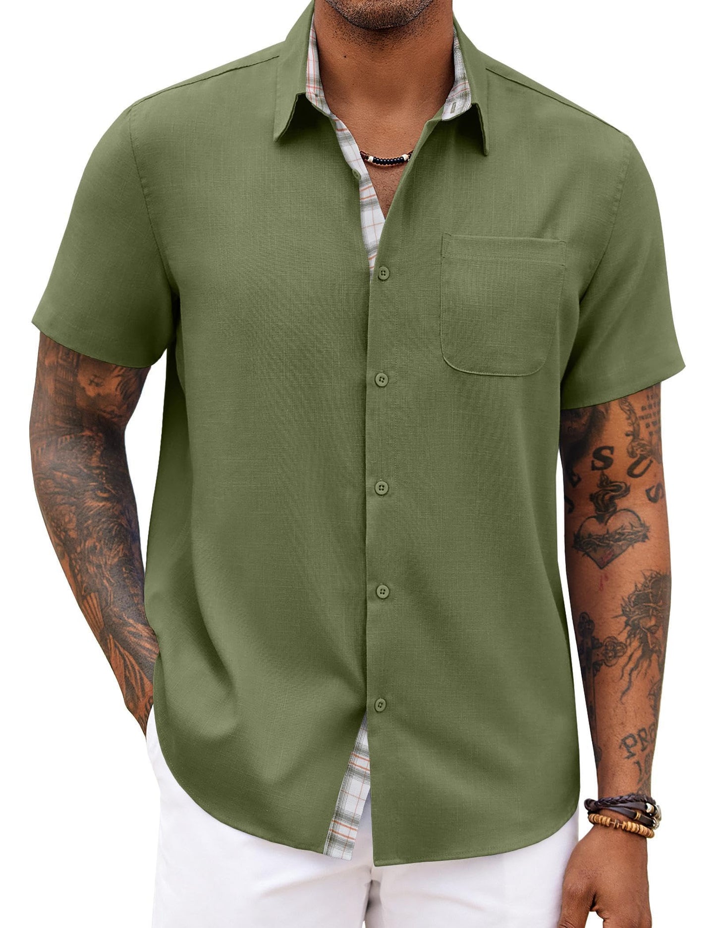 COOFANDY Men's Button Down Shirts Short Sleeve Casual Summer Beach Vacation Wedding Shirt with Pocket